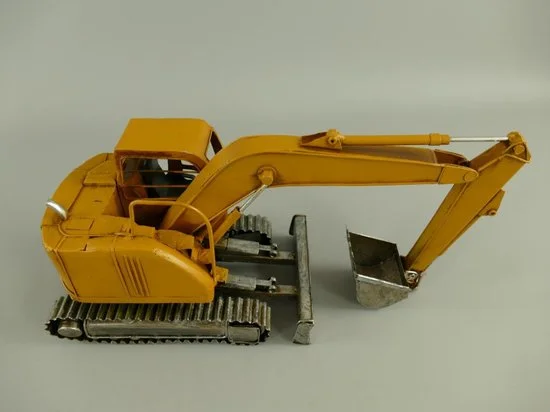 Blikken graafmachine decoratie metaal geel MadDeco 38 cm