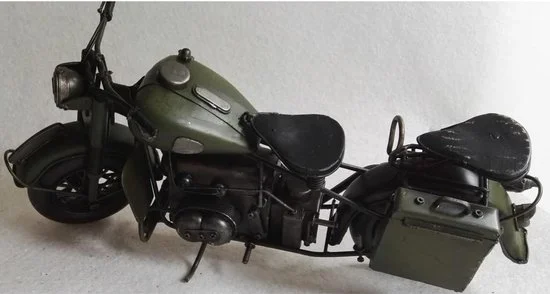 Blikken legermotorfiets legergroen met munitiekist MadDeco 35 cm