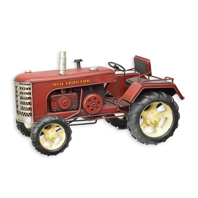 Rode blikken oldtimer-tractor — decoratiemodel